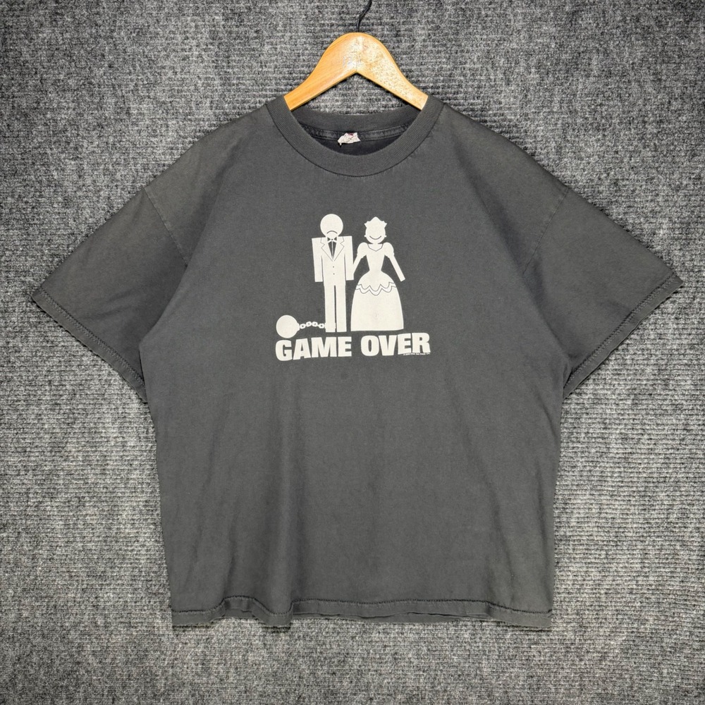 2008 ODM Game Over Wedding Graphic T-Shirt Mens XL Faded Black novelty